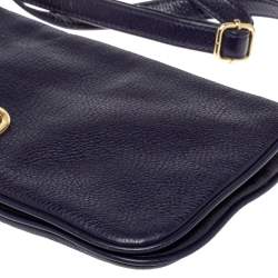 Pre Owned Tory Burch Purple Leather Logo Flap Clutch Bag