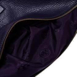 Pre Owned Tory Burch Purple Leather Logo Flap Clutch Bag