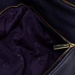 Pre Owned Tory Burch Purple Leather Logo Flap Clutch Bag