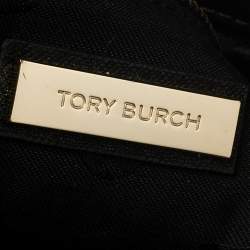 Pre Owned Tory Burch Black Perforated Saffino Leather Robinson Tote
