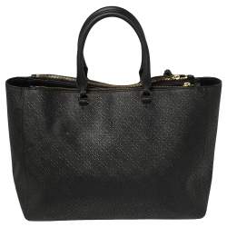 Pre Owned Tory Burch Black Perforated Saffino Leather Robinson Tote