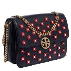 مملوكة مسبقًا Tory Burch Blue Leather Duet Chain Embellished Shoulder Bag