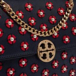 مملوكة مسبقًا Tory Burch Blue Leather Duet Chain Embellished Shoulder Bag