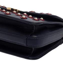 مملوكة مسبقًا Tory Burch Blue Leather Duet Chain Embellished Shoulder Bag