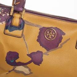 Pre Owned Tory Burch Yellow Floral Print Leather Robinson Middy Satchel