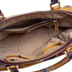 Pre Owned Tory Burch Yellow Floral Print Leather Robinson Middy Satchel