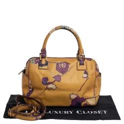 Pre Owned Tory Burch Yellow Floral Print Leather Robinson Middy Satchel