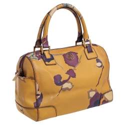 Pre Owned Tory Burch Yellow Floral Print Leather Robinson Middy Satchel