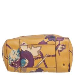 Pre Owned Tory Burch Yellow Floral Print Leather Robinson Middy Satchel