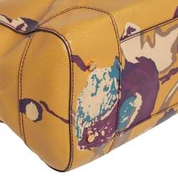 Pre Owned Tory Burch Yellow Floral Print Leather Robinson Middy Satchel