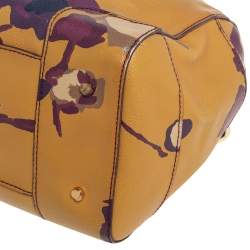 Pre Owned Tory Burch Yellow Floral Print Leather Robinson Middy Satchel