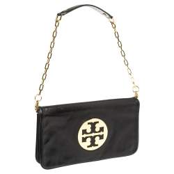 Pre Owned حقيبة كلتش توري برش "ريفا" قلاب و سلسلة جلد أسود