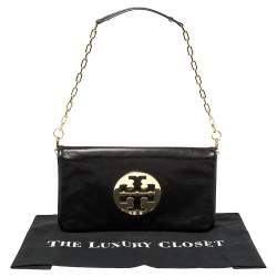 Pre Owned حقيبة كلتش توري برش "ريفا" قلاب و سلسلة جلد أسود