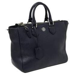 Pre Owned Tory Burch Navy Blue Leather Robinson Double Zip Tote 