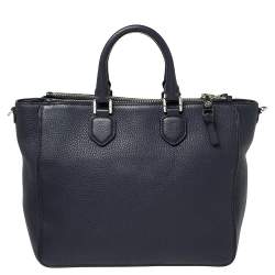 Pre Owned Tory Burch Navy Blue Leather Robinson Double Zip Tote 