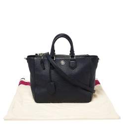 Pre Owned Tory Burch Navy Blue Leather Robinson Double Zip Tote 
