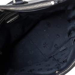 Pre Owned Tory Burch Navy Blue Leather Robinson Double Zip Tote 