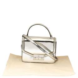 Pre Owned Tory Burch Metallic Silver Leather Mini Juliette Top Handle Bag