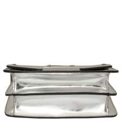 Pre Owned Tory Burch Metallic Silver Leather Mini Juliette Top Handle Bag