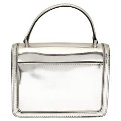 Pre Owned Tory Burch Metallic Silver Leather Mini Juliette Top Handle Bag
