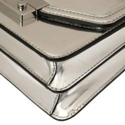 Pre Owned Tory Burch Metallic Silver Leather Mini Juliette Top Handle Bag