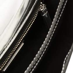 Pre Owned Tory Burch Metallic Silver Leather Mini Juliette Top Handle Bag