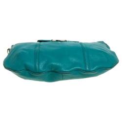 Pre Owned Tory Burch Teal Blue Leather Amanda Flat Hobo