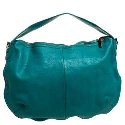 Pre Owned Tory Burch Teal Blue Leather Amanda Flat Hobo
