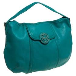 Pre Owned Tory Burch Teal Blue Leather Amanda Flat Hobo