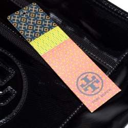 Pre Owned Tory Burch Black Patent Leather and Canvas Mini Tory Tote