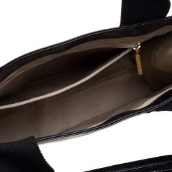Pre Owned Tory Burch Black Patent Leather and Canvas Mini Tory Tote