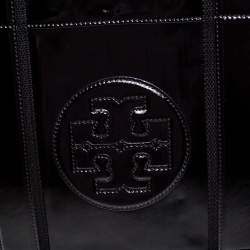 Pre Owned Tory Burch Black Patent Leather and Canvas Mini Tory Tote