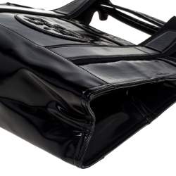 Pre Owned Tory Burch Black Patent Leather and Canvas Mini Tory Tote