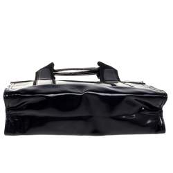 Pre Owned Tory Burch Black Patent Leather and Canvas Mini Tory Tote