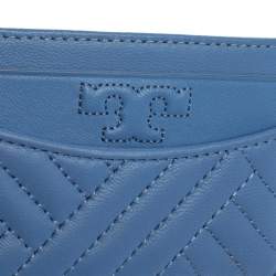 مملوكة مسبقًا Tory Burch Cornflower Blue Quilted Leather Card Holder