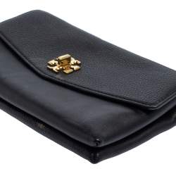 Pre Owned Tory Burch Black Leather Kira Chain Clutch