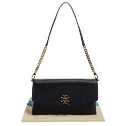 Pre Owned Tory Burch Black Leather Kira Chain Clutch