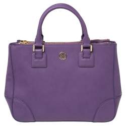Pre Owned Tory Burch Purple Leather Robinson Double Zip Tote