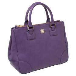 Pre Owned Tory Burch Purple Leather Robinson Double Zip Tote