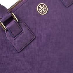 Pre Owned Tory Burch Purple Leather Robinson Double Zip Tote