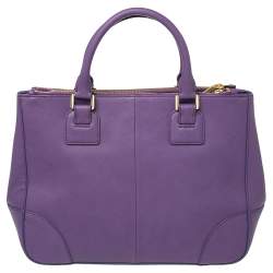 Pre Owned Tory Burch Purple Leather Robinson Double Zip Tote