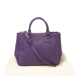 Pre Owned Tory Burch Purple Leather Robinson Double Zip Tote