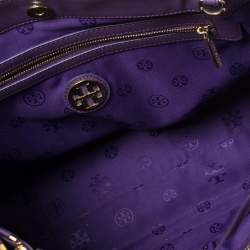Pre Owned Tory Burch Purple Leather Robinson Double Zip Tote