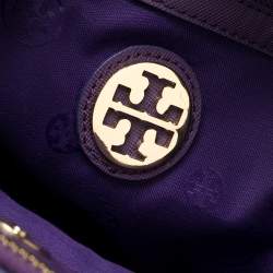 Pre Owned Tory Burch Purple Leather Robinson Double Zip Tote