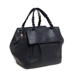Pre Owned Tory Burch Black Leather Small Half Moon Satchel