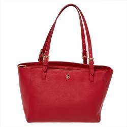 مملوكة مسبقًا Tory Burch Red Leather Medium York Buckle Tote