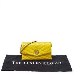 Pre Owned Tory Burch Yellow Leather Kira Chain Clutch