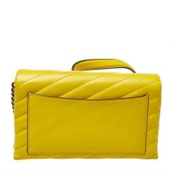 Pre Owned Tory Burch Yellow Leather Kira Chain Clutch
