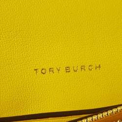 Pre Owned Tory Burch Yellow Leather Kira Chain Clutch