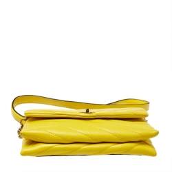 Pre Owned Tory Burch Yellow Leather Kira Chain Clutch